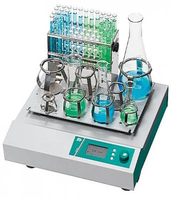 Bühler KS15 orbital shaker with Erlenmeyer flask and test tube.
