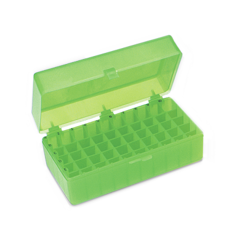 Grüne Polypropylen Tube Lagerbox für 50 Laborproben.
